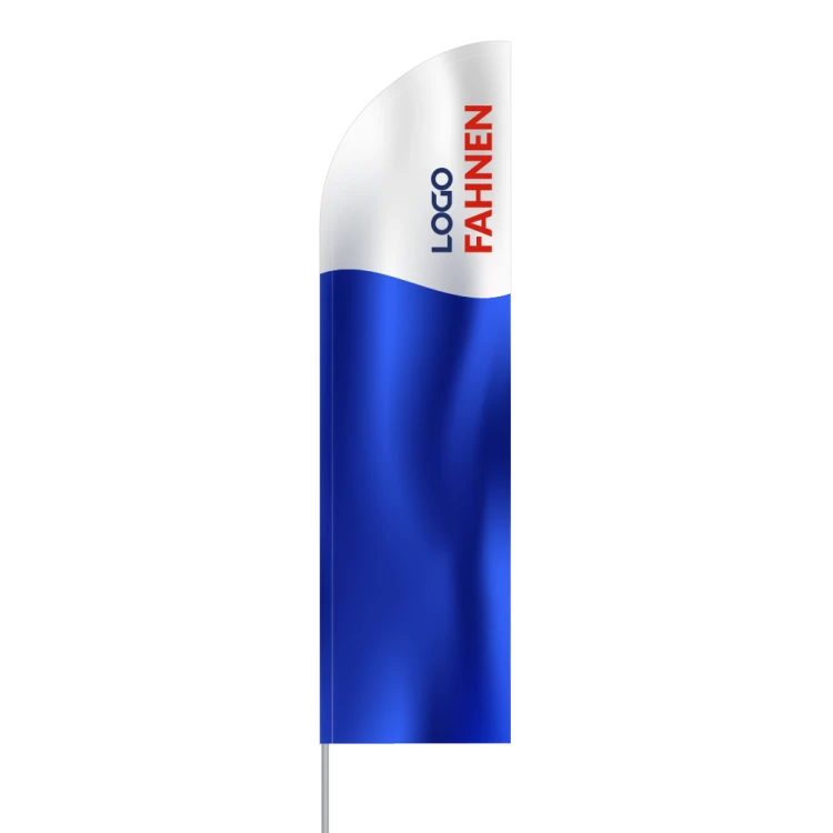 Beachflag Hochformat mit gerader Unterkante, blau-weiß