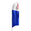 beachflag konkave unterkante mit logo blau und weiss