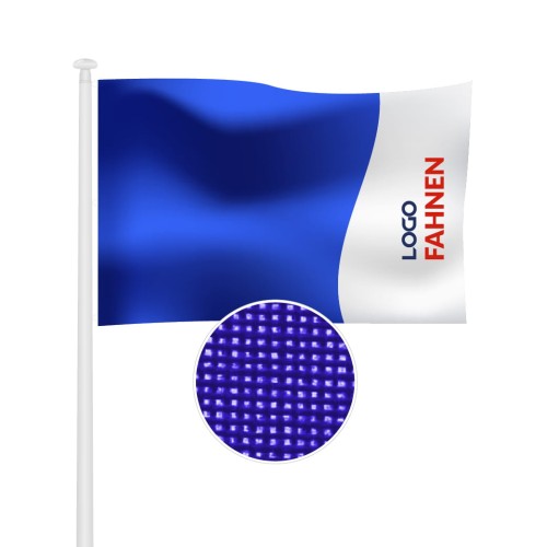superstarke wehende Fahne horizontal Form blau weiss