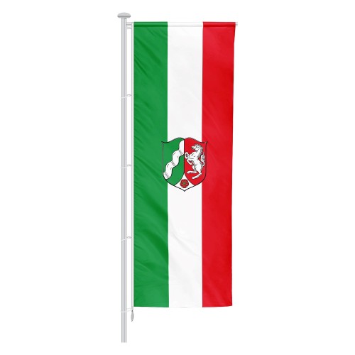 Nordrhein-Westfalen Hochformatflagge mit Hohlsaum mit Wappen