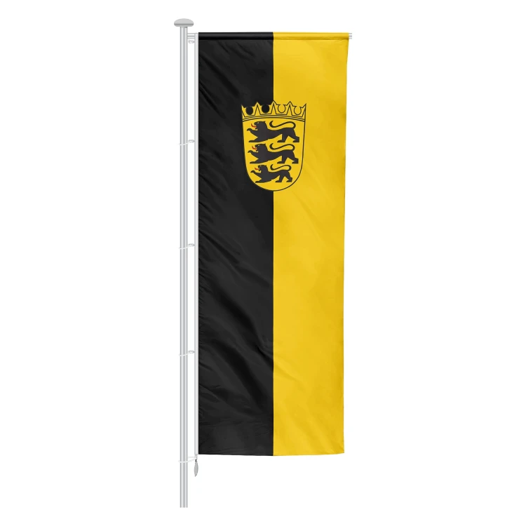Baden-Württenberg Landesflagge mit Hohlsaum mit einem großen Wappen
